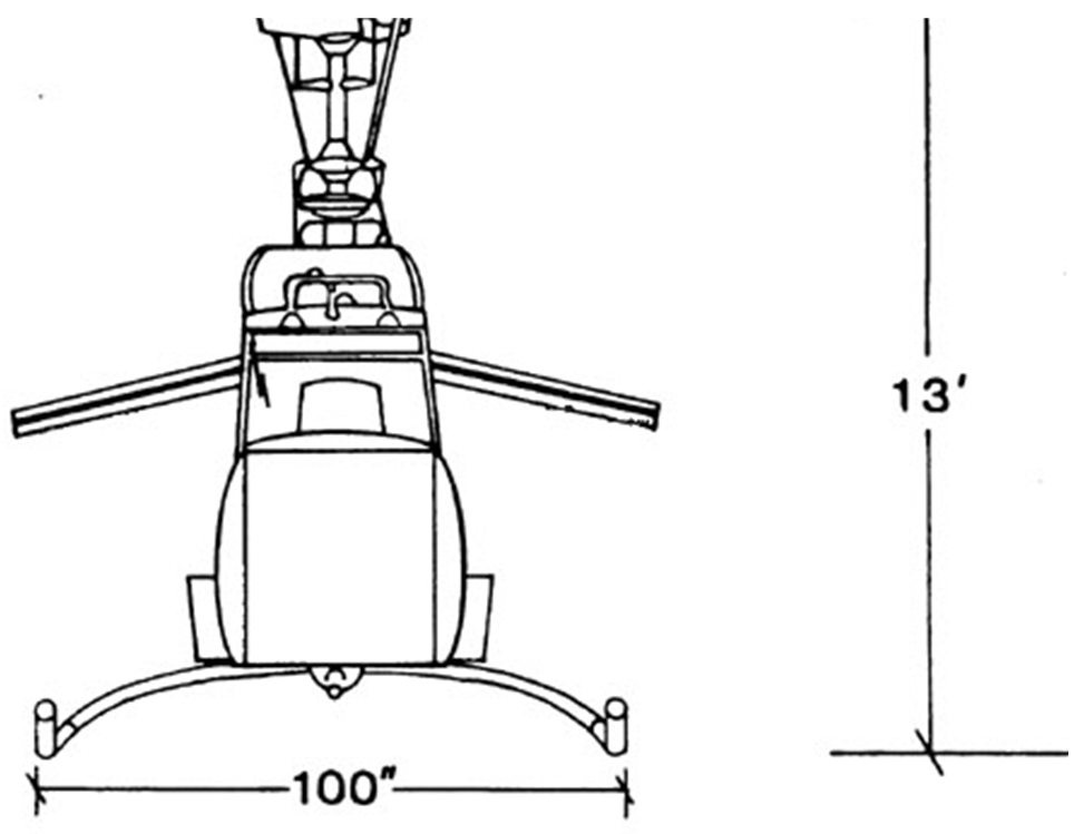 Front Sketch of a Helicopter With Dimensions on Black