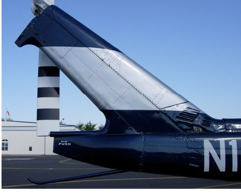 A Helicopter tail Wing in Black and Silver Color