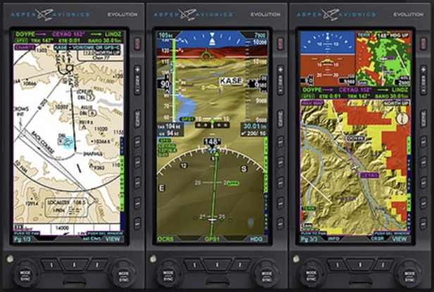 Three screens of a mobile device with various aircraft images.